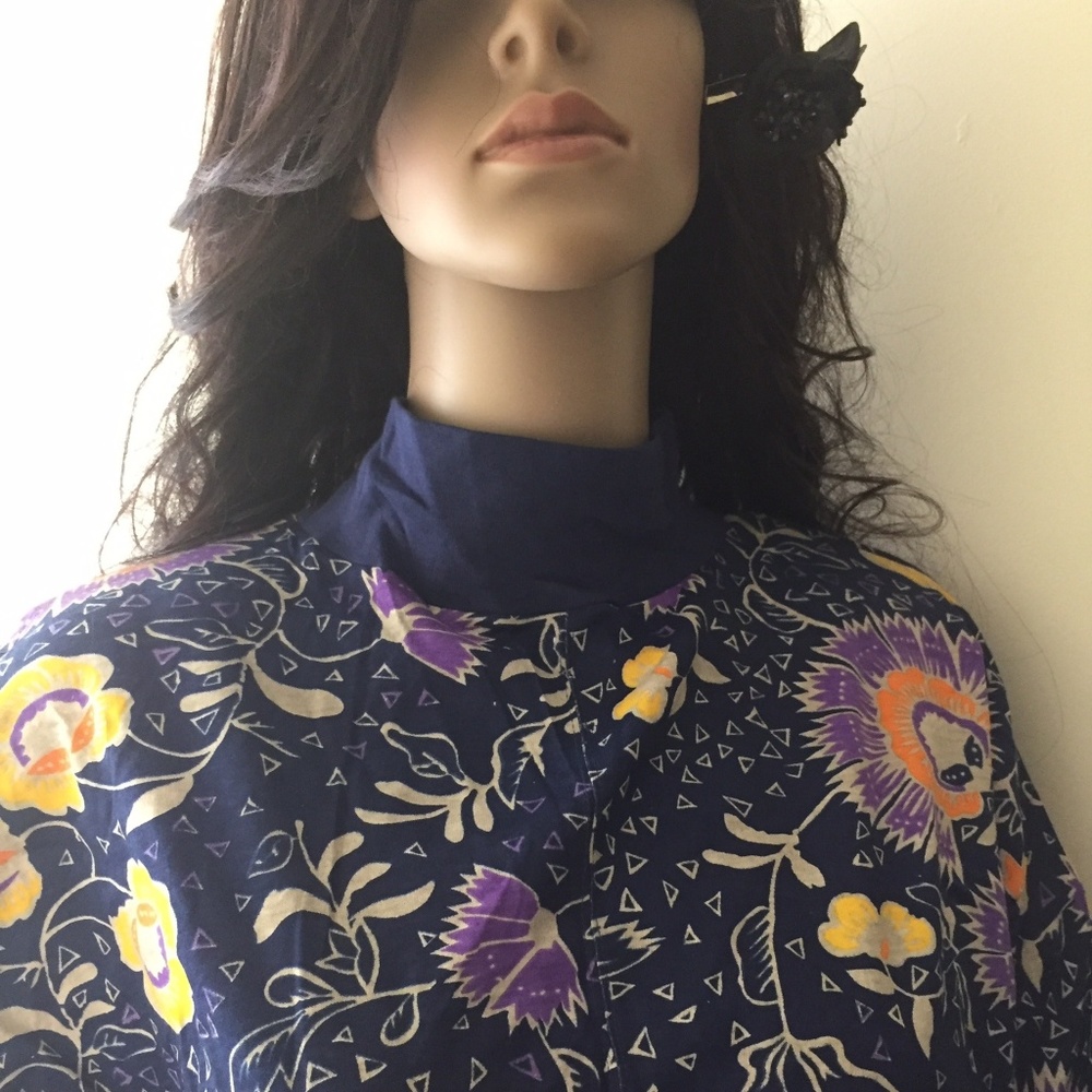 New Ladies Mock Turtleneck Colorful Floral Design Blouse Top